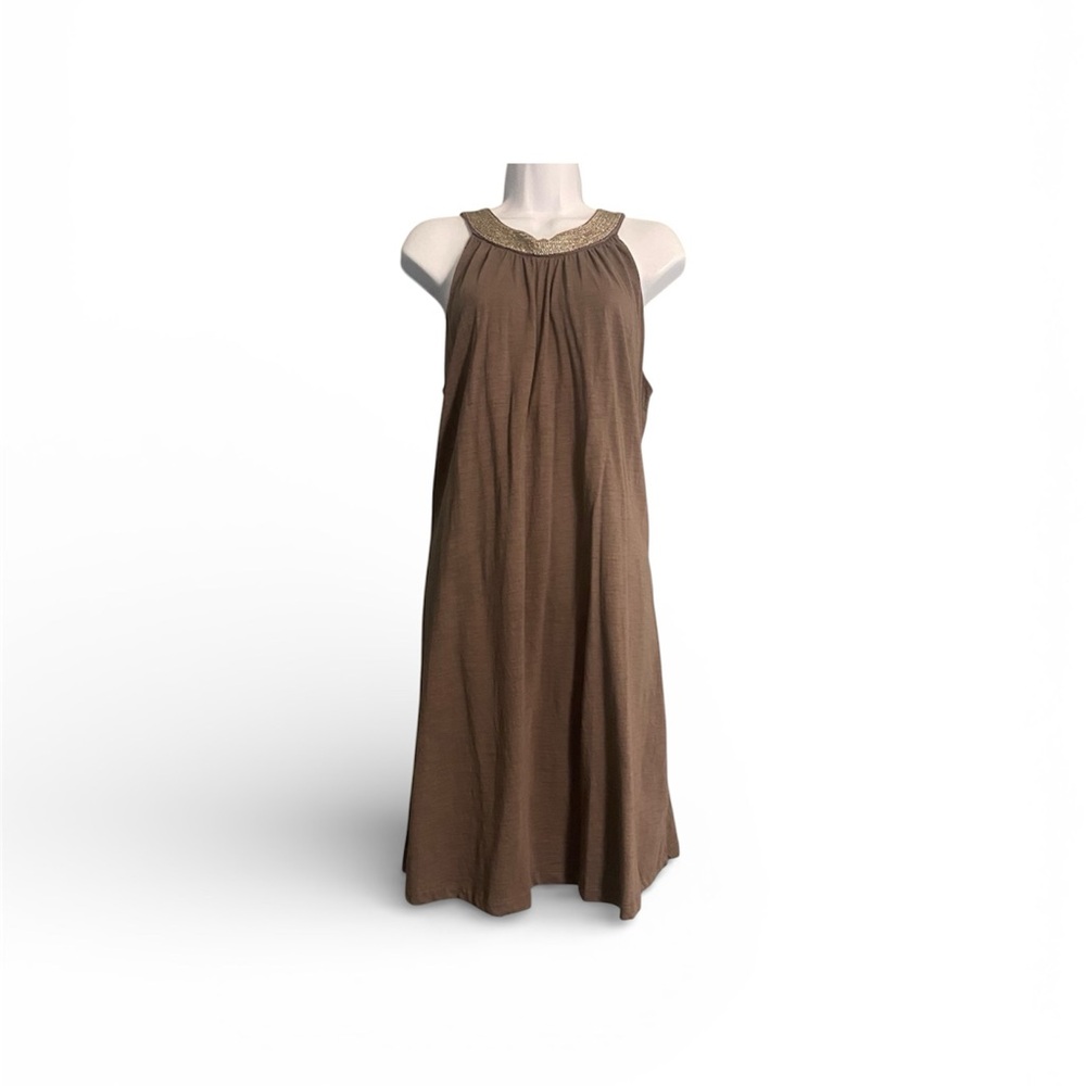 NWT Banana Republic Brown Beaded Neckline Sleeveless Keyhole Dress Sz L